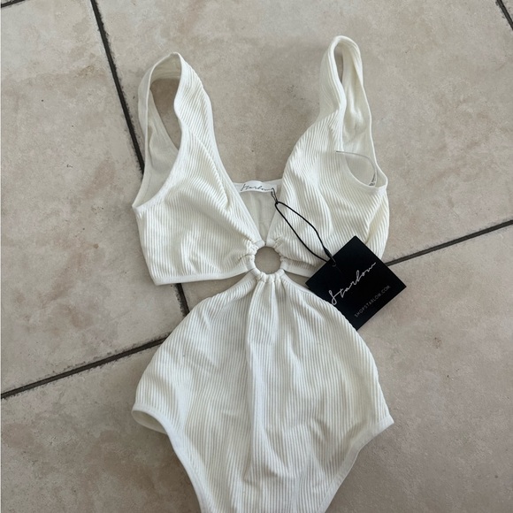 Starlow Tops - White Ribbed Bodysuit